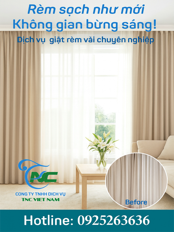 Rèm vải sạch, phẳng sau khi giặt chuyên nghiệp