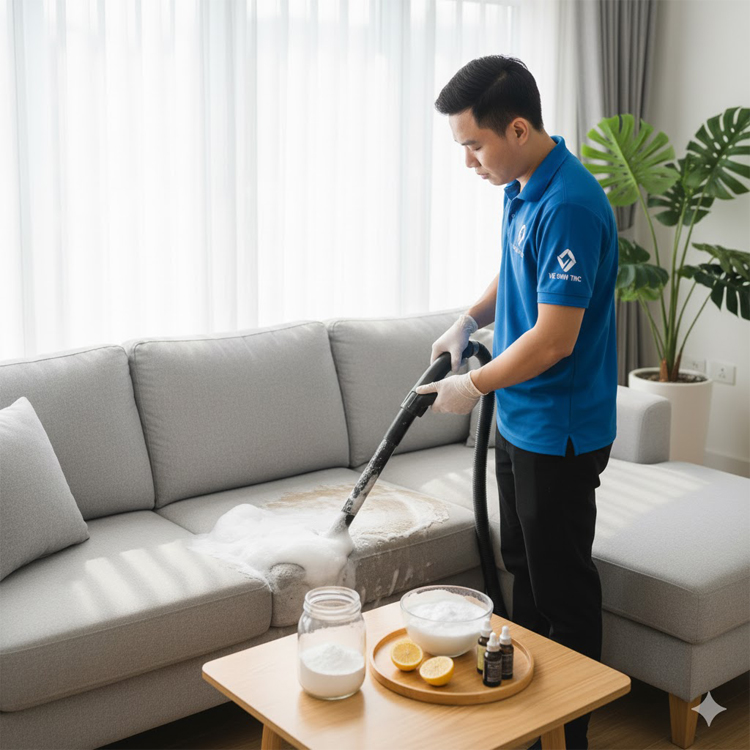 Làm sạch sofa bằng baking soda