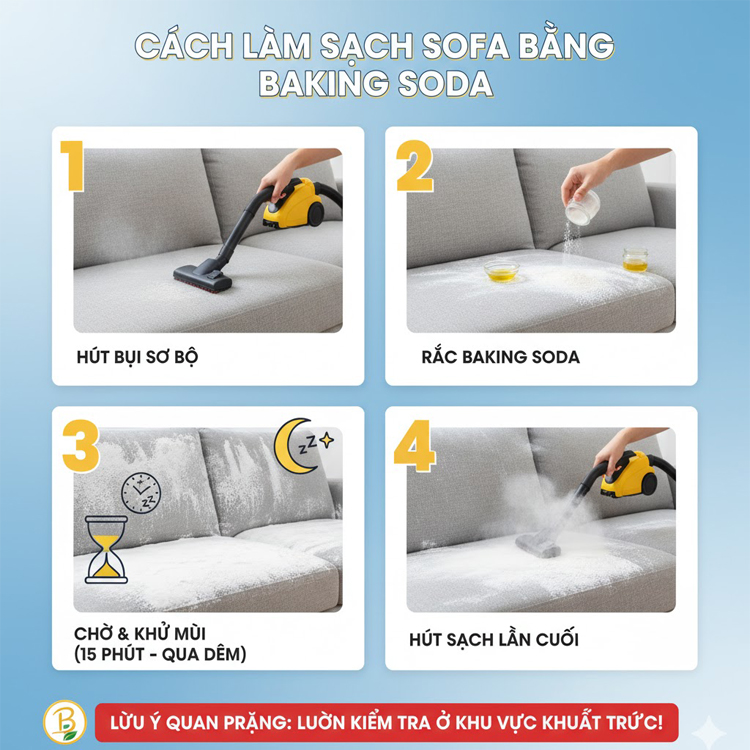 Làm sạch sofa bằng baking soda