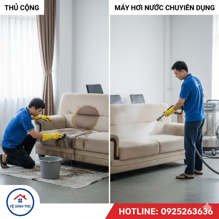 So sánh giặt sofa thủ công và máy hơi nước