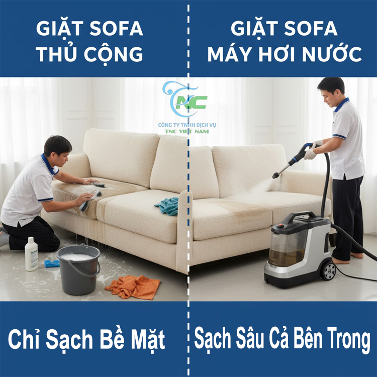 So sánh giặt sofa thủ công và máy hơi nước