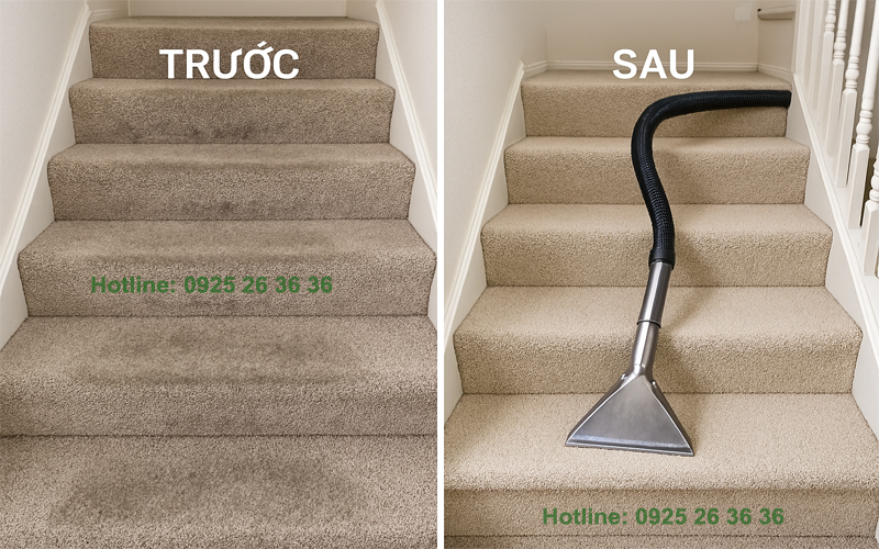 vệ sinh thảm cầu thang sạch sẽ như mới